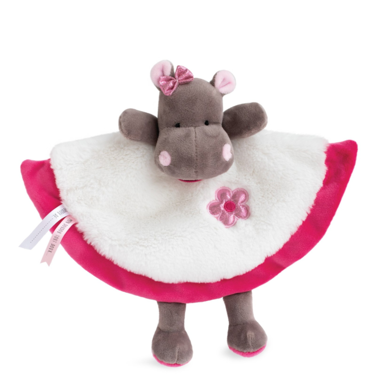 Zoé the hippo baby comforter white pink flower 